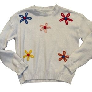 Floral‎ Embroidered Women's Sweater - White - Size Small - Flower Detail